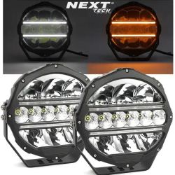 Phare LED 220mm avec feux de position blanc et orange pour camion et 4x4